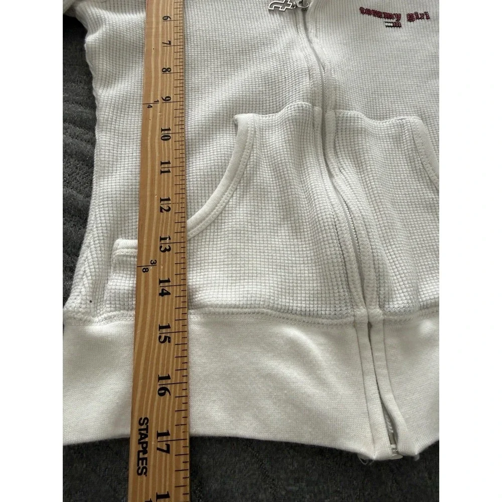 VTG Y2K Tommy Girl Hilfiger Full‎ Zip Sweater Hoodie Waffle Knit White Small